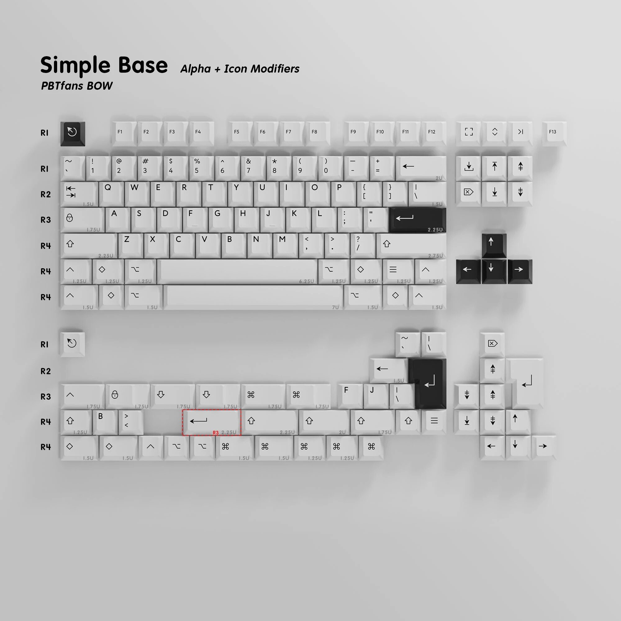 PBTfans КBDfans набор клавиш профиль Cherry Doubleshot, Simple Base