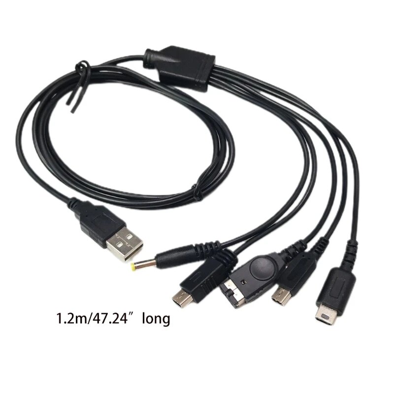 USB-кабель для зарядки 5 в 1 для 3DS XL NDS Lite NDSI LL WII U, Черный