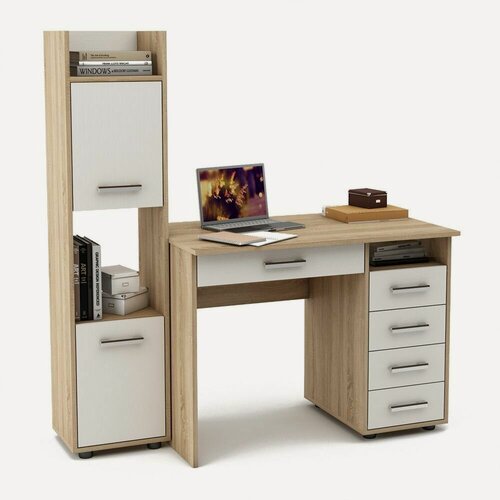 Изображение товара Стол письменный, компьютерный и стеллаж Остин (Ливерпуль) 3Я дуб сонома/белое дерево
