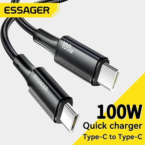Короткий провод Essanger 100w Type-C. Для быстрой зарядки Ноутбука, Macbook, Samsung, Xiaomi, Huawei. 0.25 метра