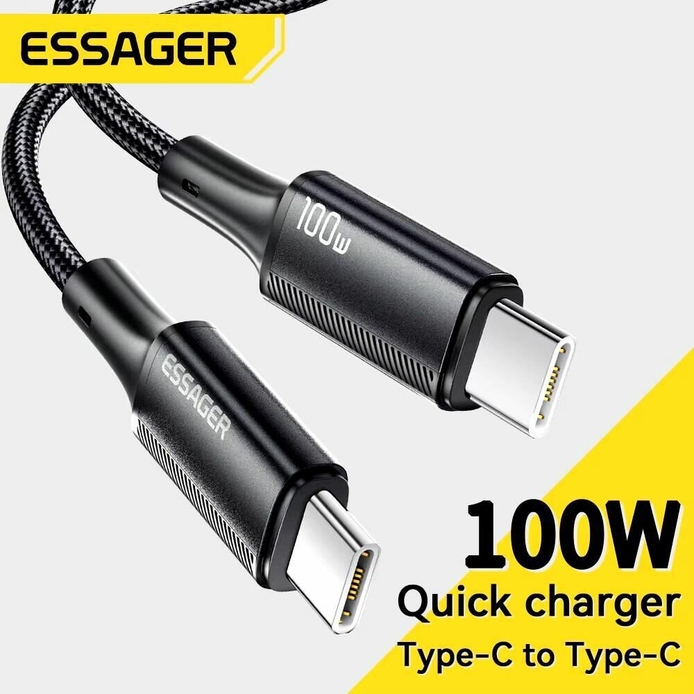 Длинный провод Essanger 100w Type-C. Для быстрой зарядки Ноутбука, Macbook, Samsung, Xiaomi, Huawei. 2 метра