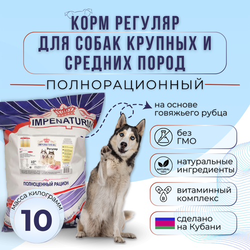 Сухой корм Регуляр для собак крупных и средних пород на основе говяжьего рубца Империал 10кг
