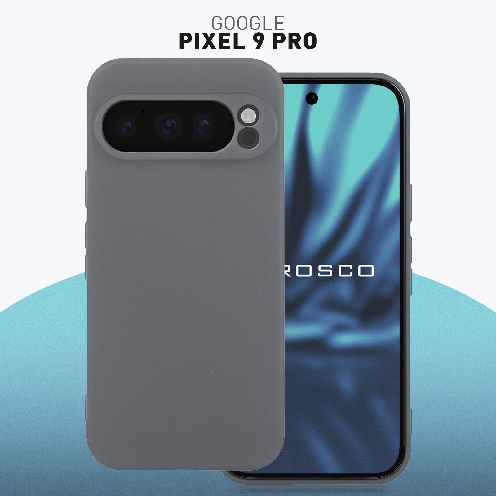 Матовый силиконовый чехол Rosco на Google Pixel 9 Pro (Гугл Пиксель 9 Про), тонкий, серый под цвет телефона