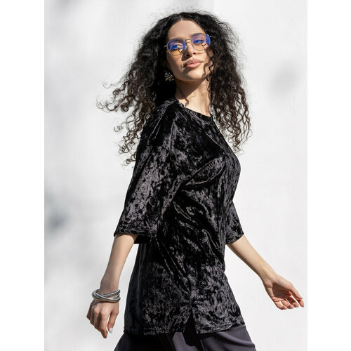 фото Футболка buy-tex.ru женская, велюровая, оверсайз, размер 50, черный