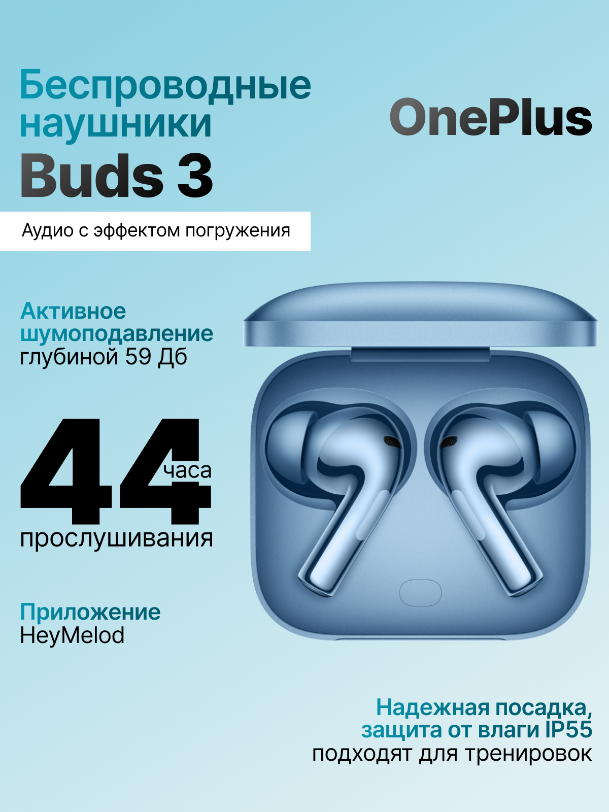 Беспроводные наушники OnePlus Buds 3, E509A (Splendid Blue), синий