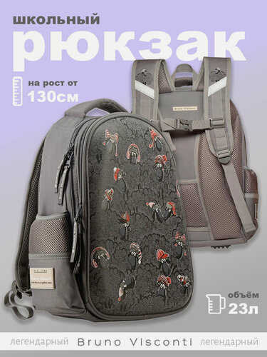 Изображение товара Рюкзак Bruno Visconti облегченная капсула серый с эргономичной спинкой "забавные барашки" Арт. 12-001-110/05