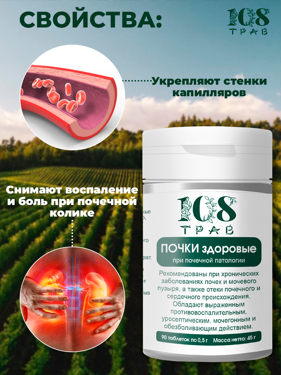 Картинки Травяной сбор Почки здоровые. Мочегонное средство для почек / 108 трав, 90 таблеток