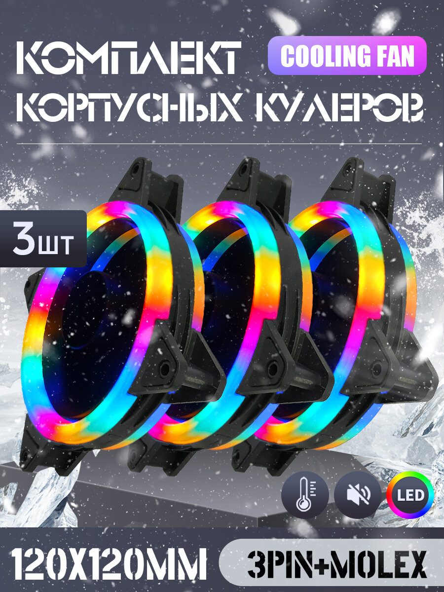 Вентилятор для корпуса 120 мм *3 шт RGB, Вентиляторы для ПК с fRGB подсветкой