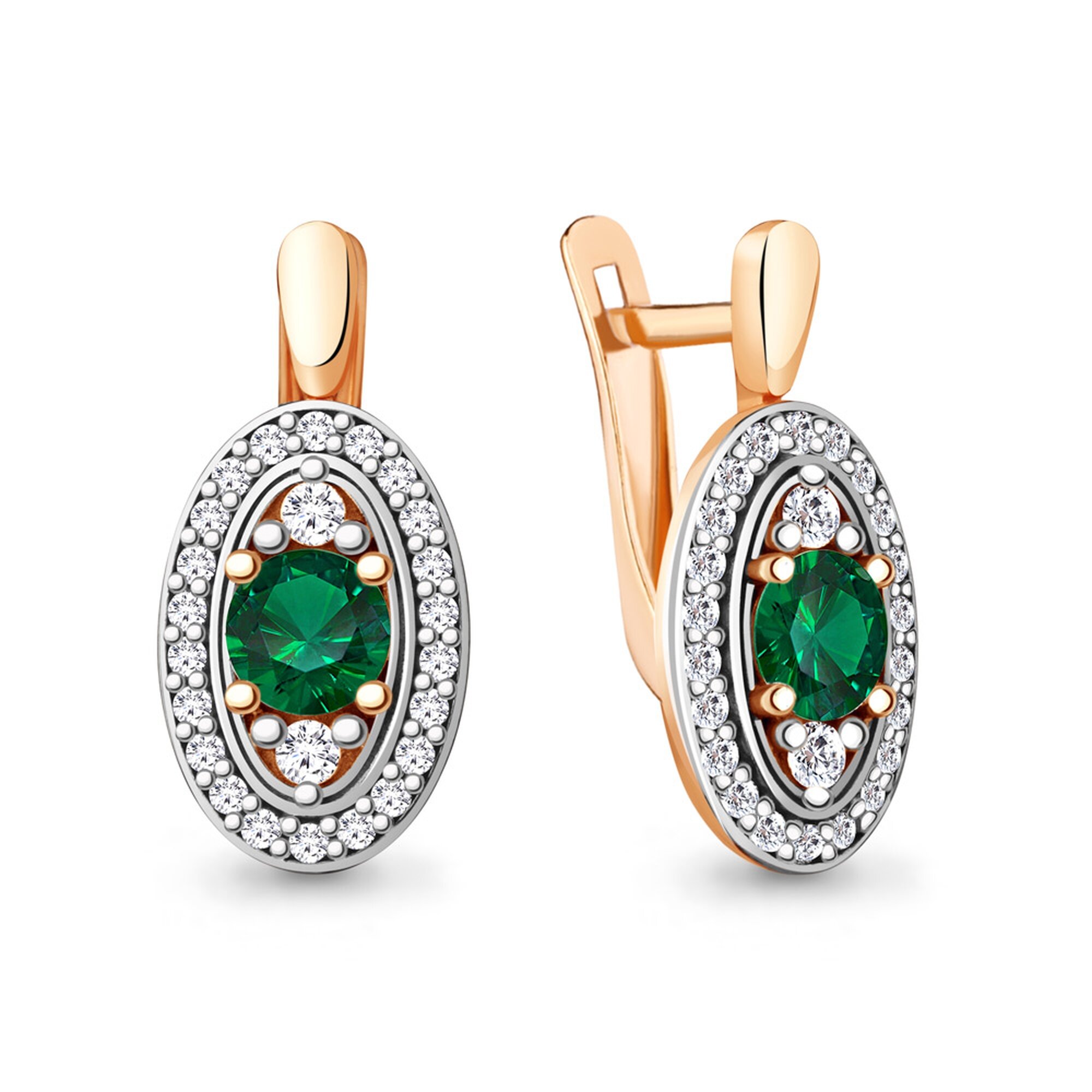 Серьги Diamant online, серебро, 925 проба, золочение, фианит, изумруд синтетический