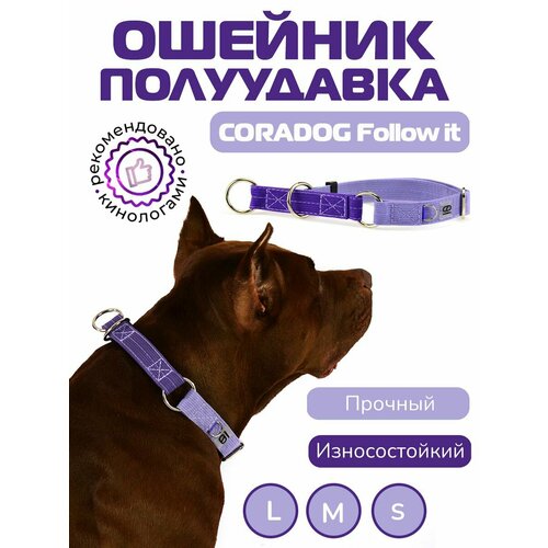Ошейник-полуудавка, мартингейл, CORADOG Follow it, для средних и крупных собак, сиреневый фиолетовый, размер M 35-49 см, ширина 2,5 см