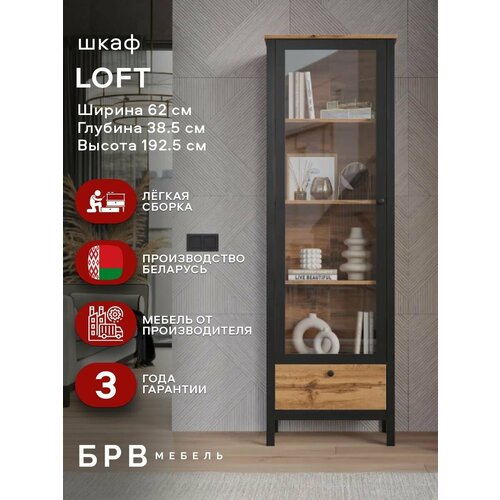 фото Витрина loft reg1w1s (дуб вотан/черный матовый) black red white брв-мебель