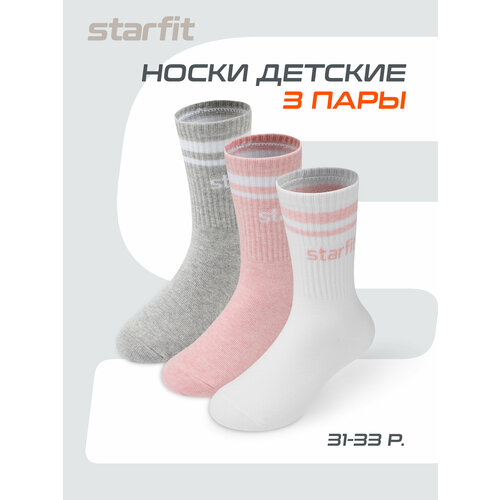 фото Носки starfit весна-лето 2025, 3 пары, размер 31/33, белый/розовый/серый