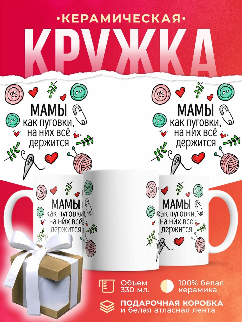 Кружка Мамы как пуговки - на них всё держится / 330 мл