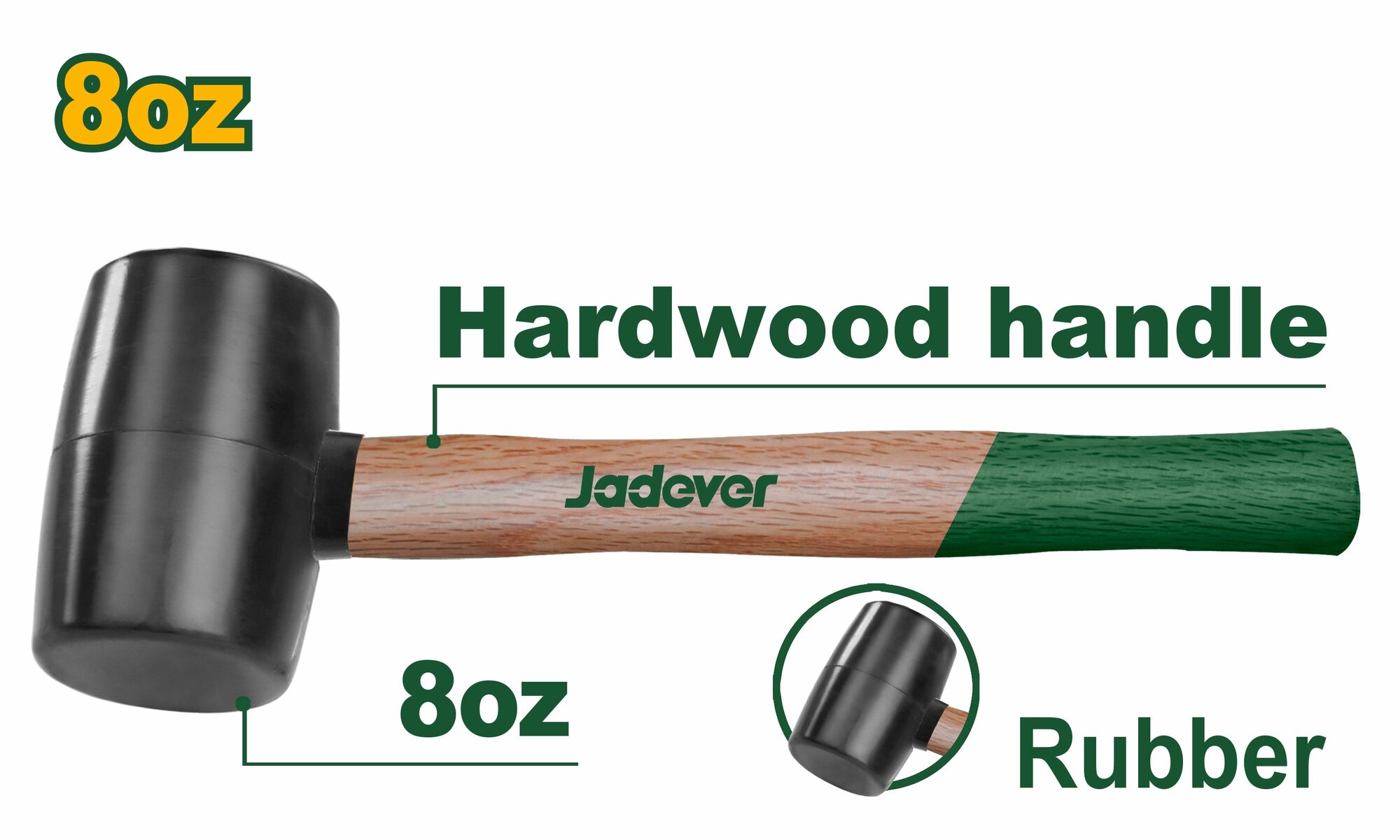 Киянка резиновая 220гр черная с дерев. ручкой JADEVER JDMB7301