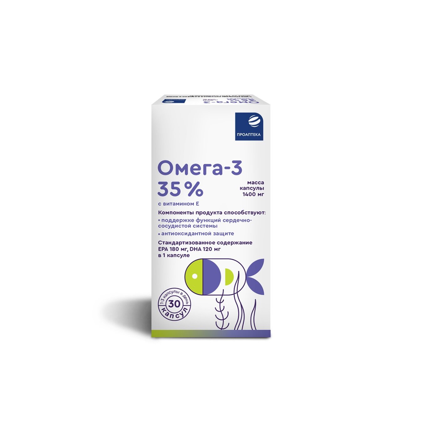 Проаптека Омега-3 35%, 1400 мг, с витамином Е, капсулы, 30 шт.