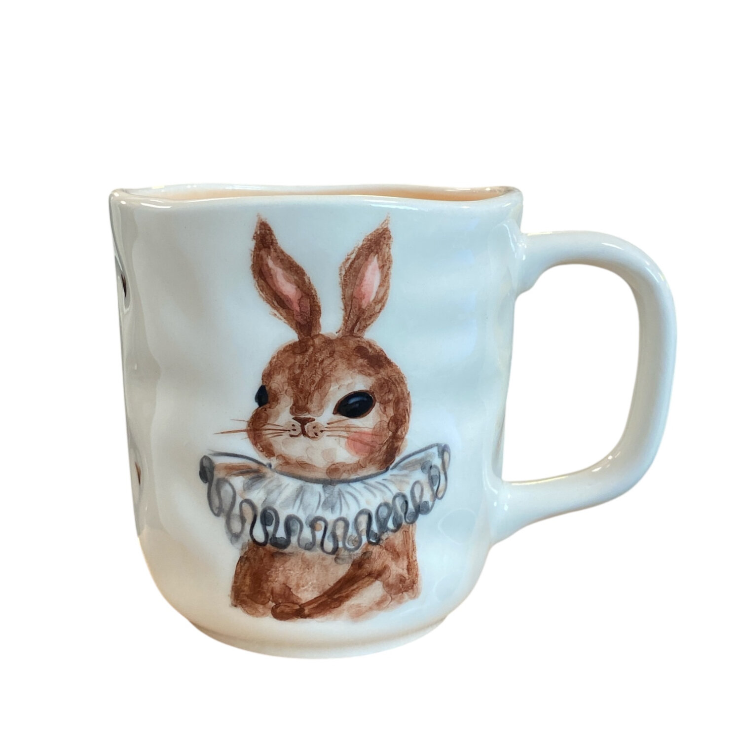 Кружка ручной работы с росписью Зайка в жабо с коричневыми сердечками, фарфор, 350 мл