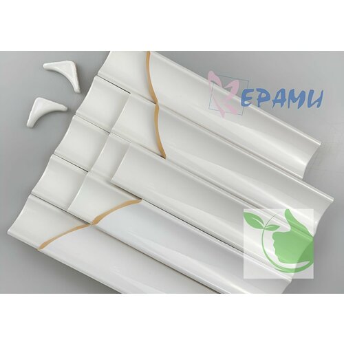 Керамический бордюр плинтус для ванны Cerami (уголок керамический), белый, глянец, 5,5*25 см