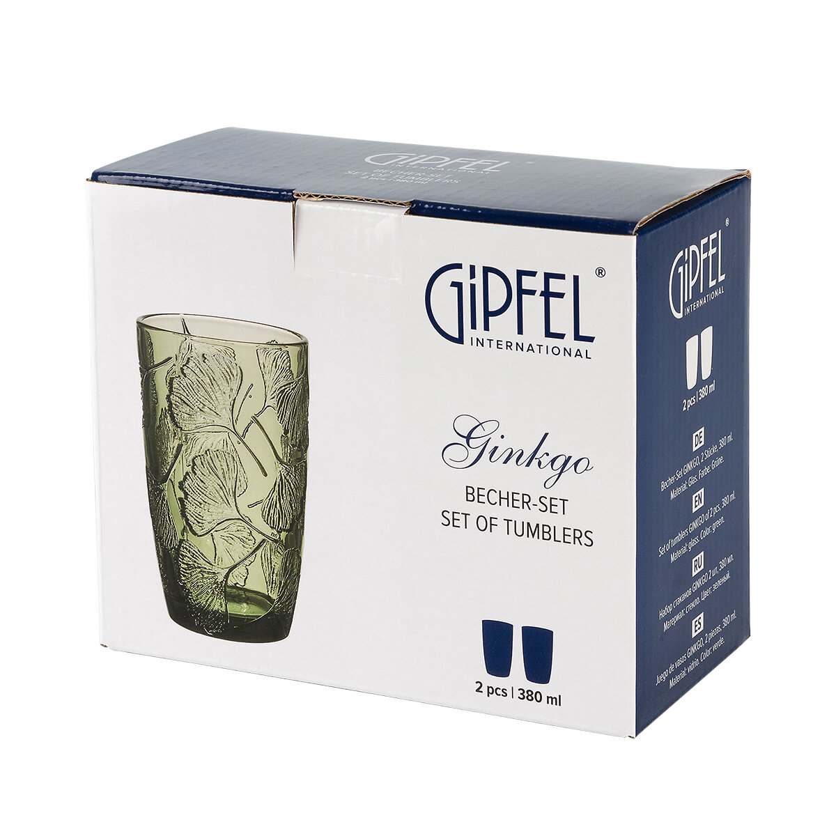 Набор стаканов GIPFEL GINKGO 51179 2 шт, стеклянные, зеленый — фото 1