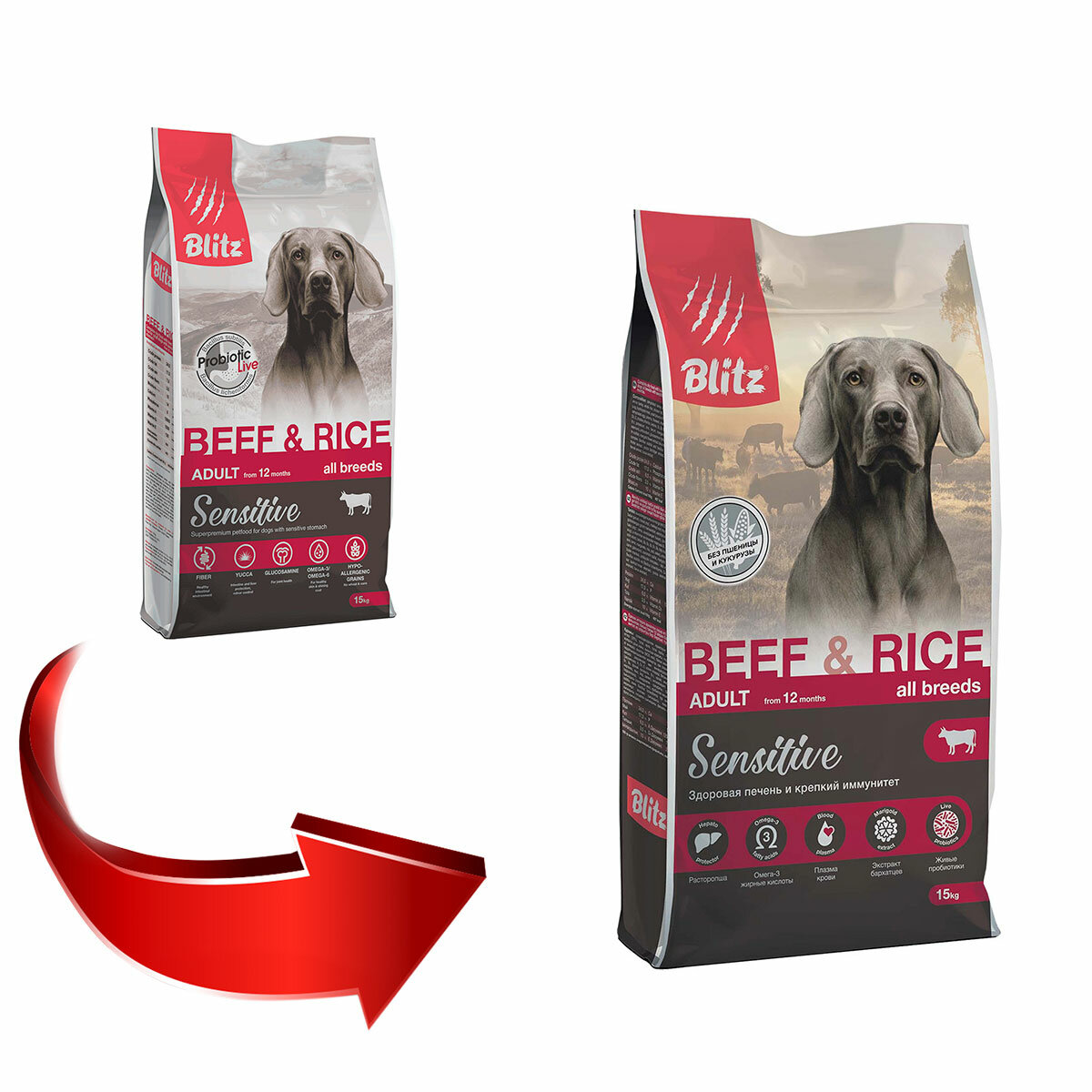 BLITZ SENSITIVE ADULT ALL BREEDS BEEF&RICE д взр соб всех пор с чувствит пищевар говядина рис 15 кг — фото 1