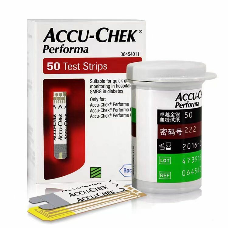 Изображение Тест-полоски Roche Excellent gold для определения уровня глюкозы в крови, 50 штук, подача иглой Отличные тест-полоски