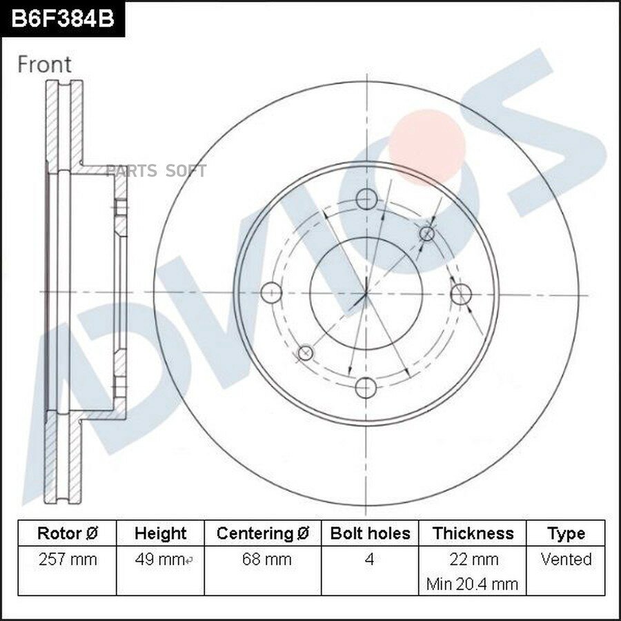 Диск тормозной пер. ADVICS ADVICS B6F384B | цена за 1 шт