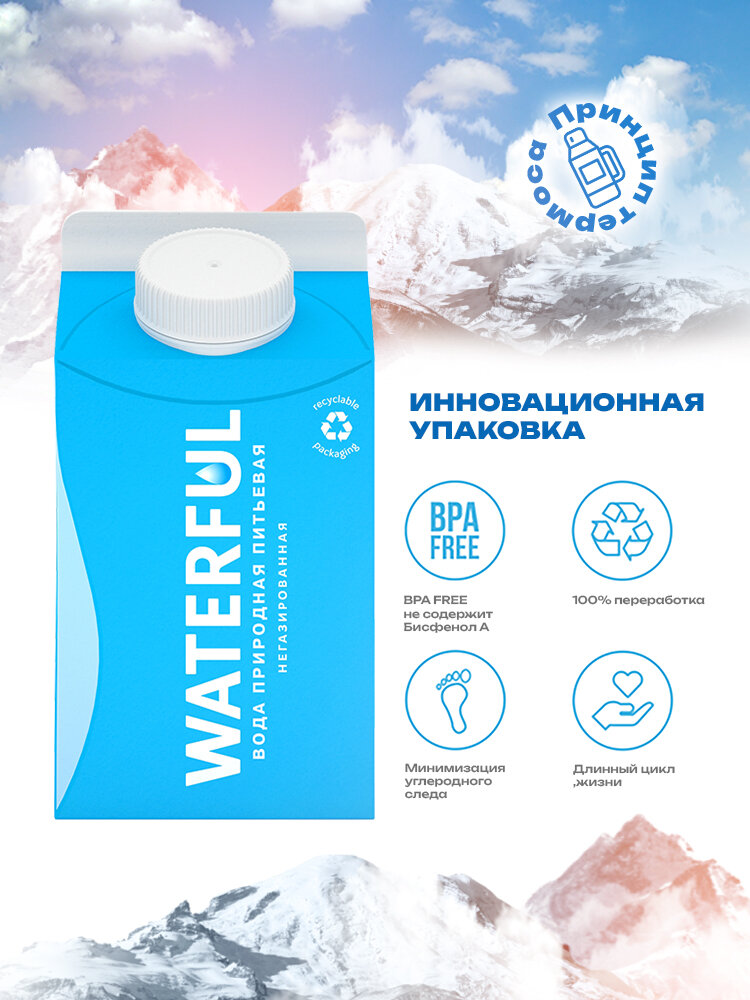 Вода питьевая Waterful Pure Pak, природная, негазированная, 0,5л, 12шт, картонная упаковка — фото 1