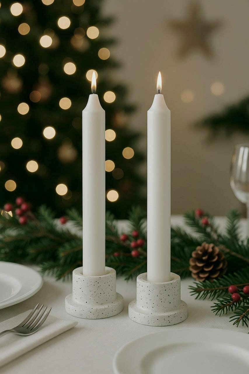 Подсвечники гипсовые белые набор 2 шт ручная работа для свечей до 2 см интерьерный декор в стиле сканди минимализм лофт