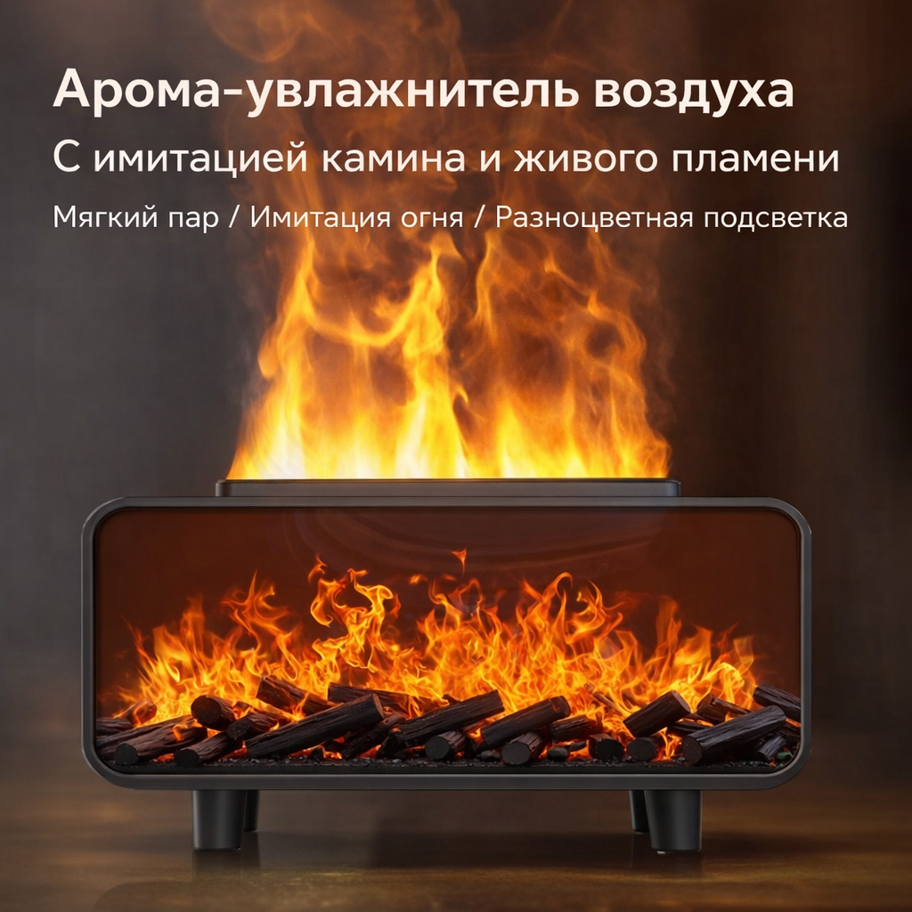 Увлажнитель воздуха + арома-диффузор CozyFlame с подсветкой и эффектом огня