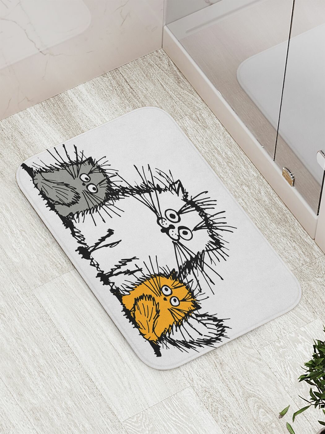 Коврик для ванной комнаты, туалета "Мохнатые коты" противоскользящий, 52х77 см, JoyArty