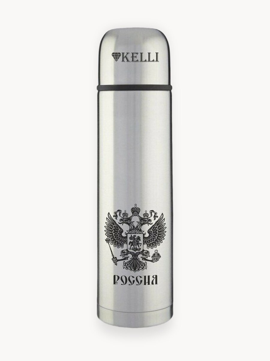 Термос Kelli KT-0907 KL-0907, нержавеющая сталь, 1л, узкий, серебристый