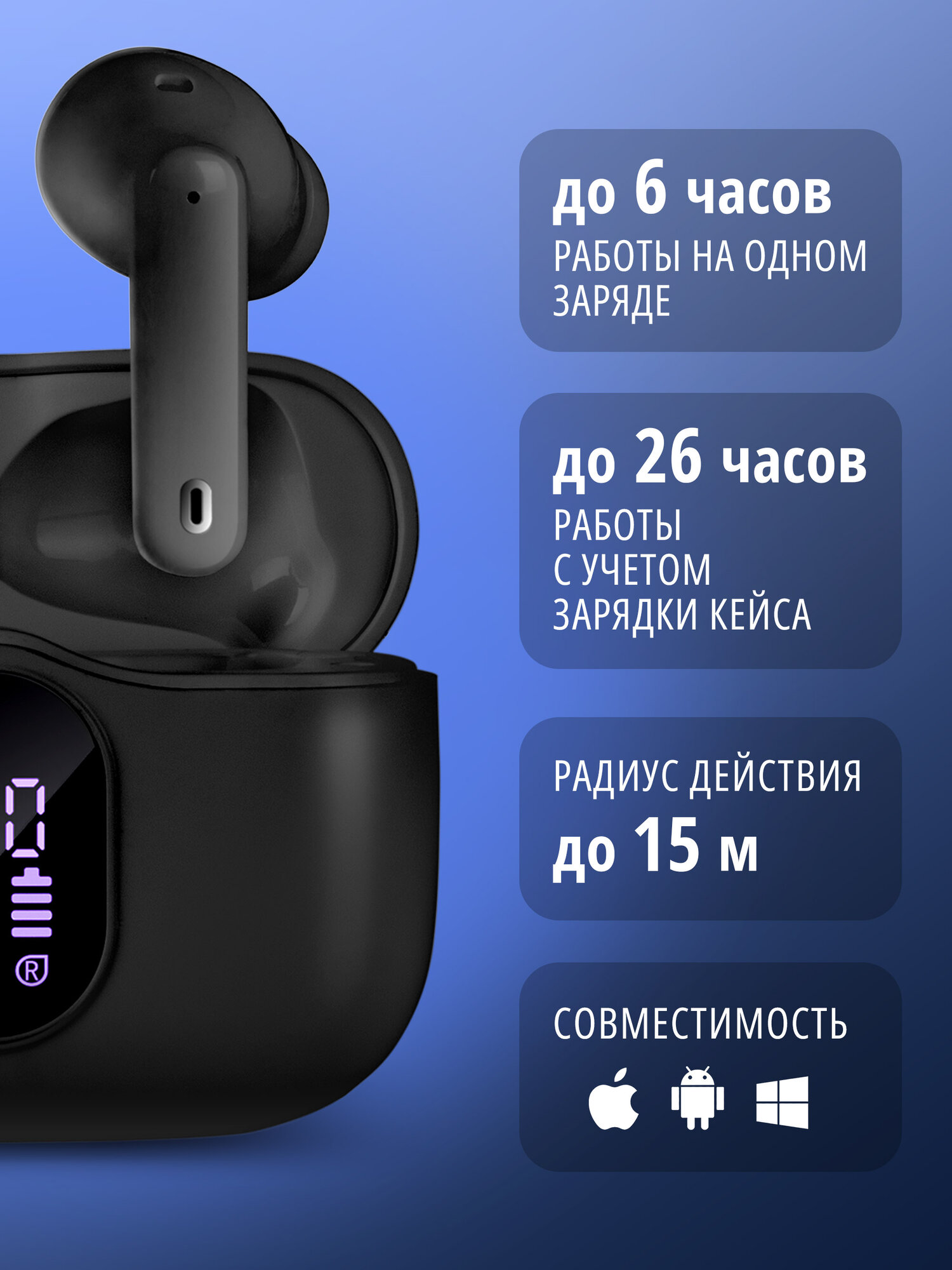 Беспроводные стерео наушники SVEN E-315B с Bluetooth, TWS, шумоподавлением и экраном — фото 1