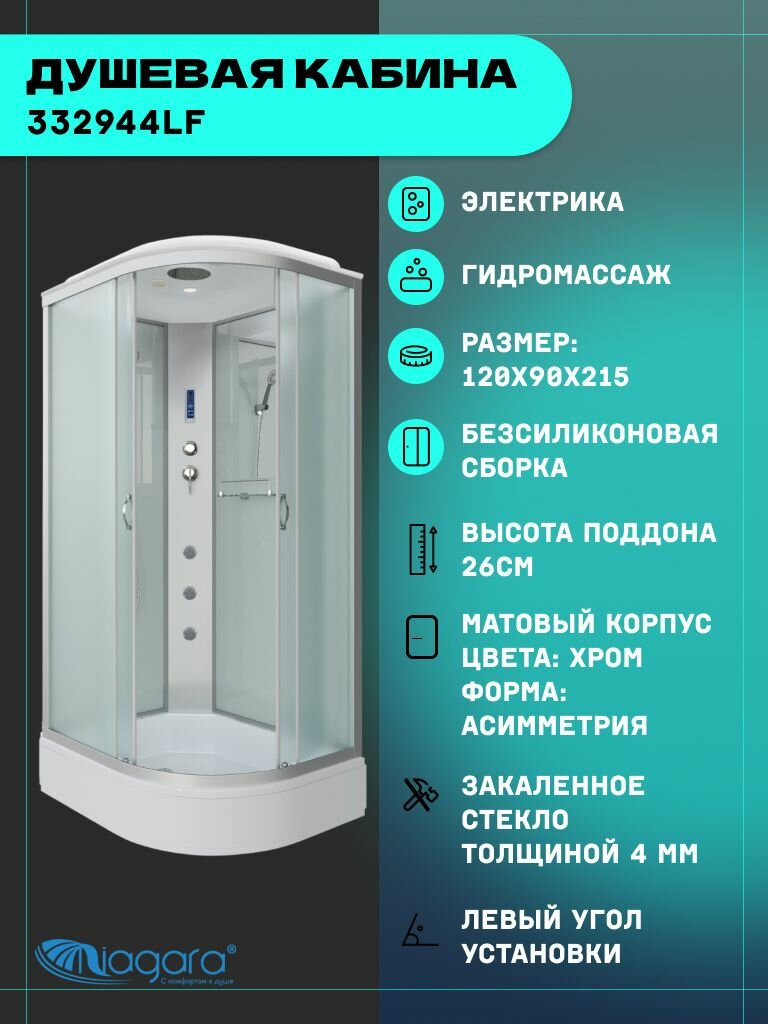 Душевая кабина Niagara Classic NG-33294-14LF (120х90х215) средний поддон(26см), стекло матовое,4 места