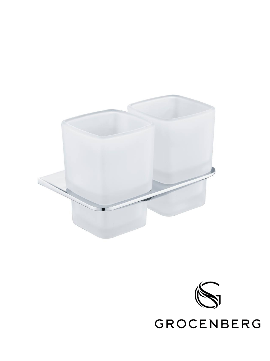 Стакан для зубных щеток двойной Grocenberg латунь/стекло настенный хром