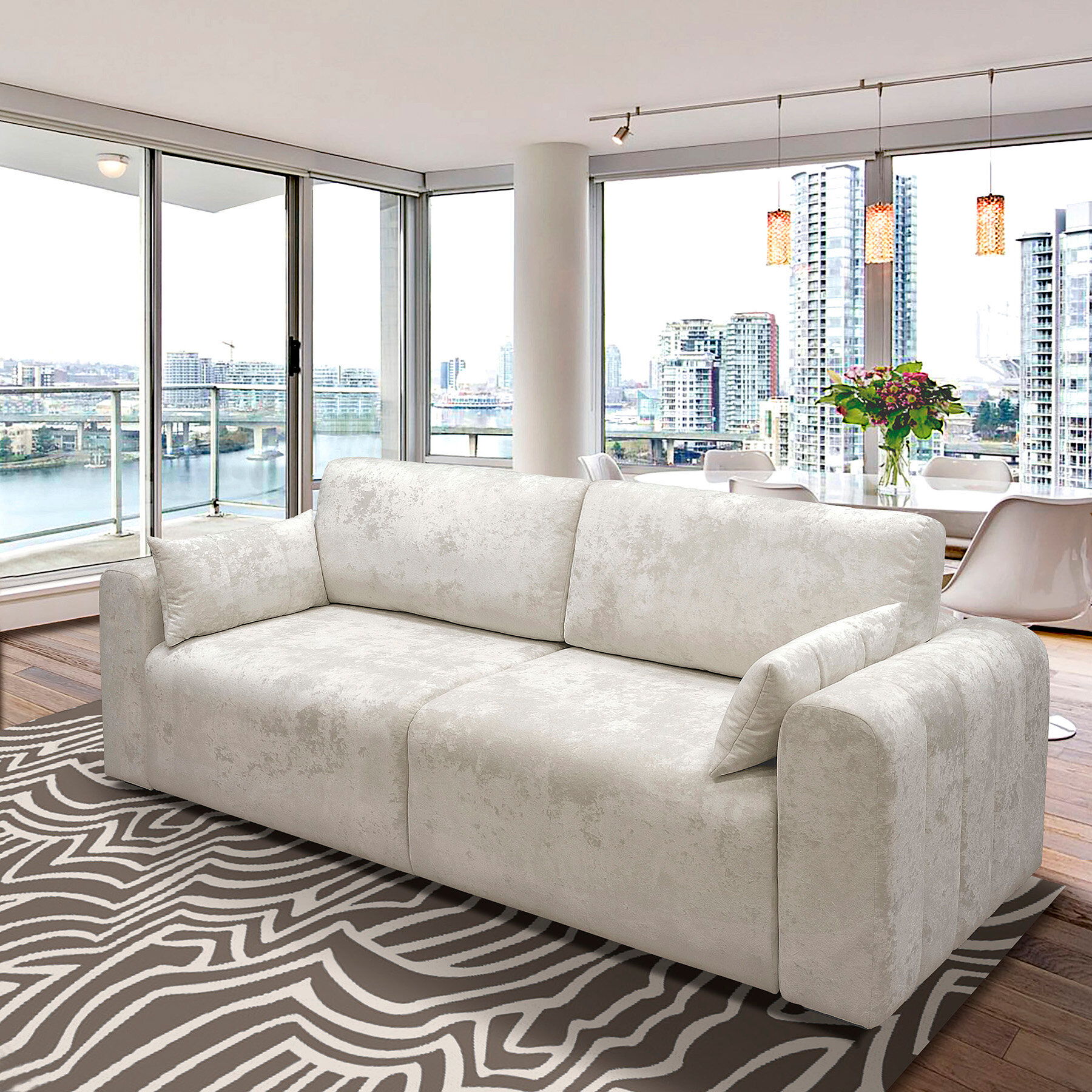 Диван-кровать Ария, модульный, молочный, велюровый, механизм трансформации "пума"