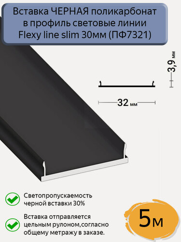 Изображение товара Вставка светопрозрачная черная ПК в профиль световые линии Flexy slim 30/30М,5м