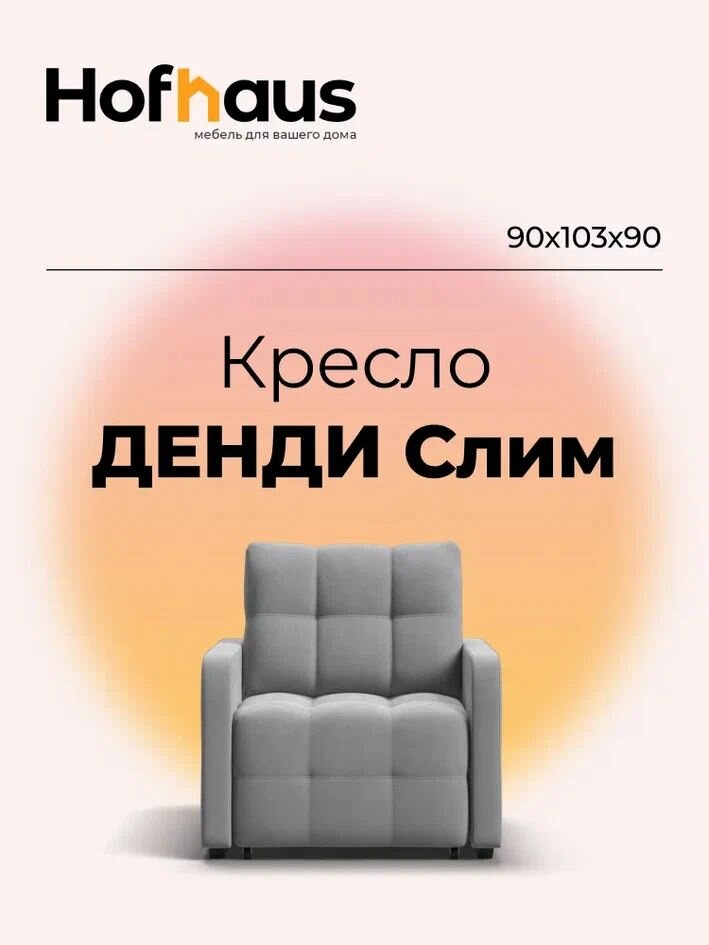 Кресло-кровать Денди Слим, механизм выкатной, велюр Monolit сталь, 90х103х90 см