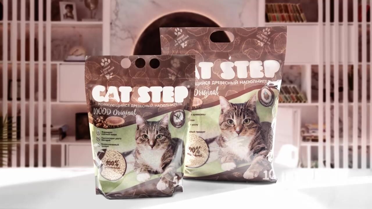Наполнитель для кошачьего туалета комкующийся растительный CAT STEP Wood Original, 10 л — фото 1