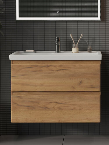 Изображение товара Тумба подвесная SanStar Riana 80 с раковиной Фостер 80 (комплект) для ванной комнаты, Gold Craft