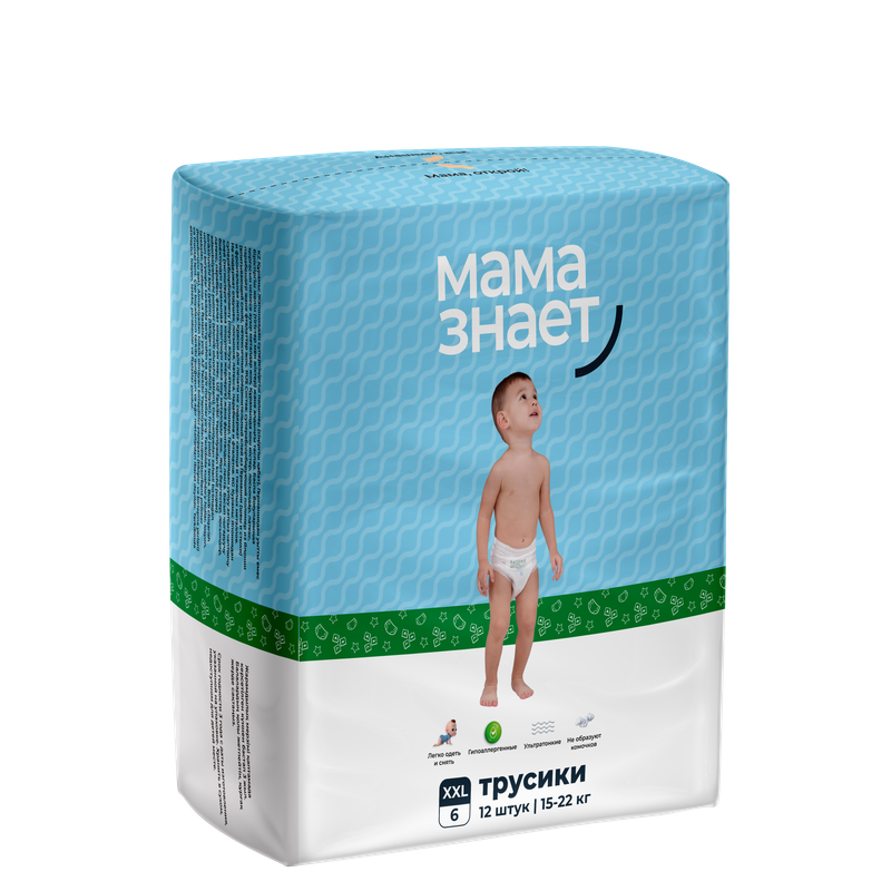 Детские трусики "Мама Знает" XXL 12 штук. Для детей от 15 кг до 22 кг.