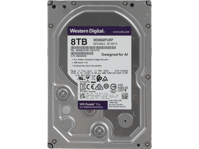 Жесткий диск жесткий диск/ HDD WD SATA3 8Tb Purple Pro 7200 rmp 256MB 1 year warranty (replacement WD8001PURP)