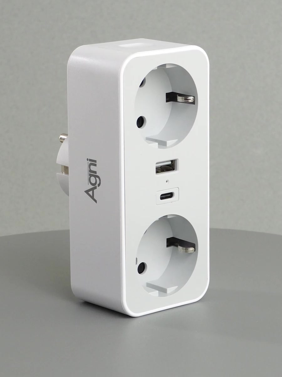Тройник AGNI, 4000Вт, заземление, 2 розетки, 2 USB, Type-C, быстрая зарядка — фото 1