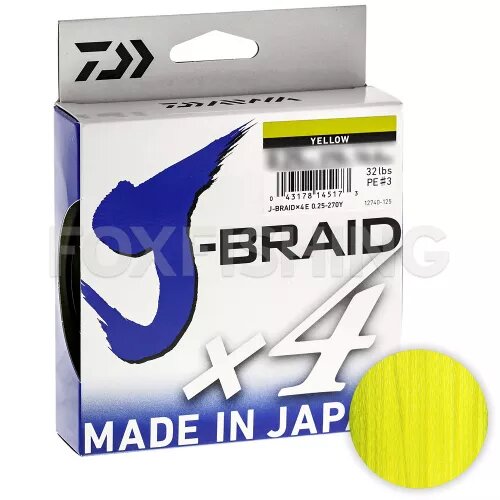 Плетёный шнур Daiwa J-braid X4 0,07мм. PE-0.4 2,6кг. 135м. Yellow