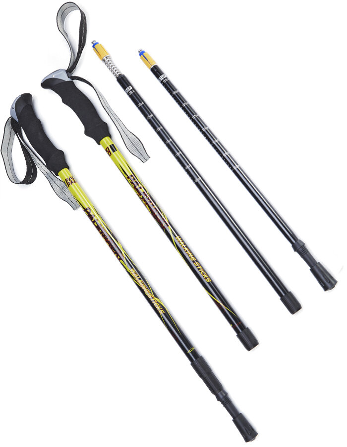 Палки треккинговые для опоры при ходьбе PALKIPALKI City Classic, набор с аксессуарами и чехлом, желтые/черные — фото 1