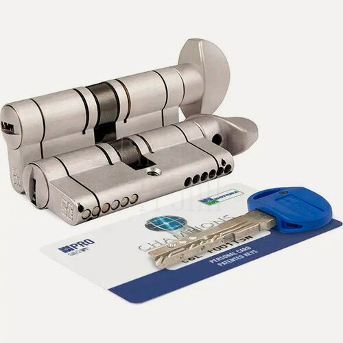 Изображение товара Цилиндровый механизм (личинка для корпусов замков, входных и межкомнатных) Mottura (Италия) ключ-вертушка серии Champions PRO никель 36/36