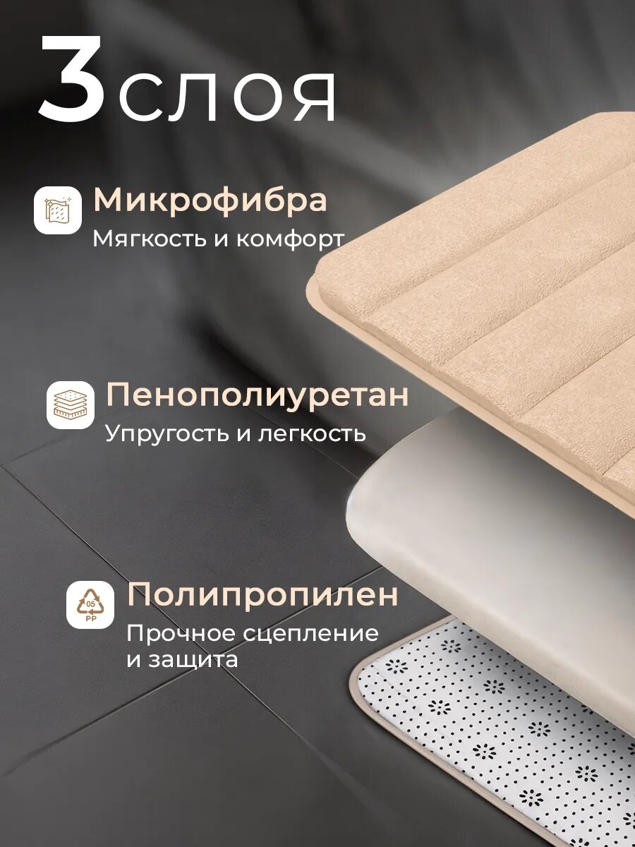 Коврики для ванной и туалета противоскользящие, 50x80см, 50x40см, набор, комплект, быстросохнущие, бежевые, 2 шт FoHo — фото 1