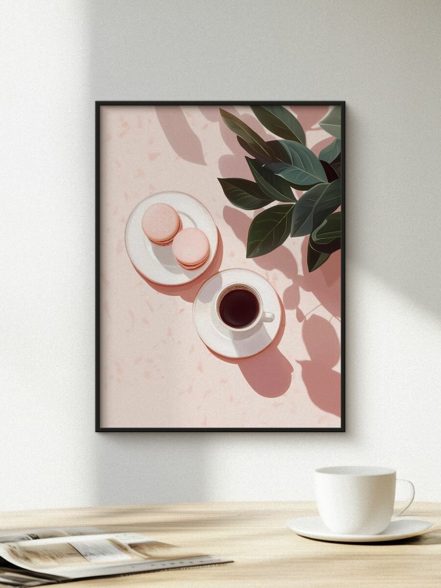 Постер Кофе и макароны 30х40 см арт-принт для интерьера на бумаге без рамы