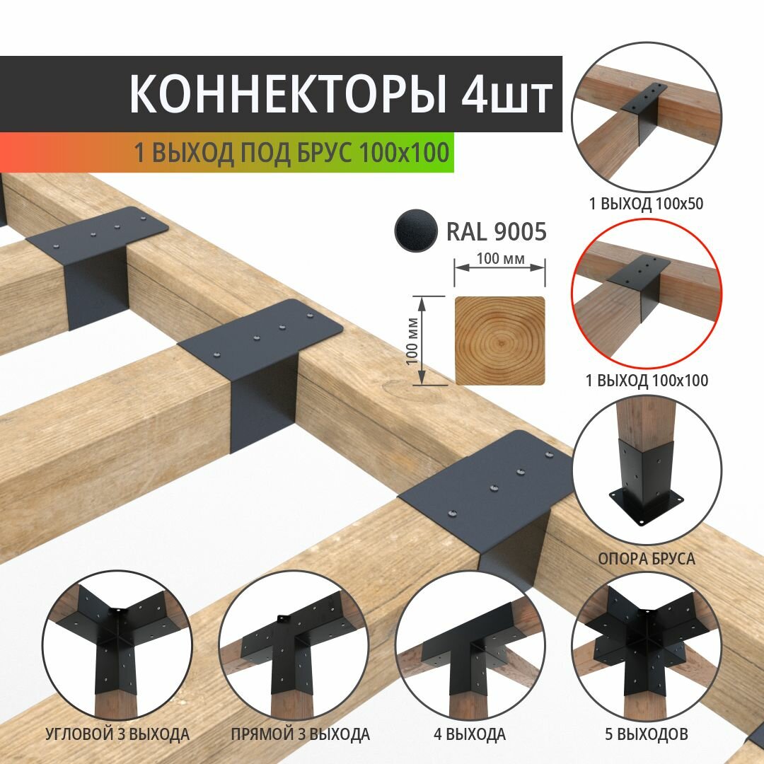 Опора бруса АрсеналЪ AR75114К957-06, для деревянныx конструкций, металлическая, 4 шт