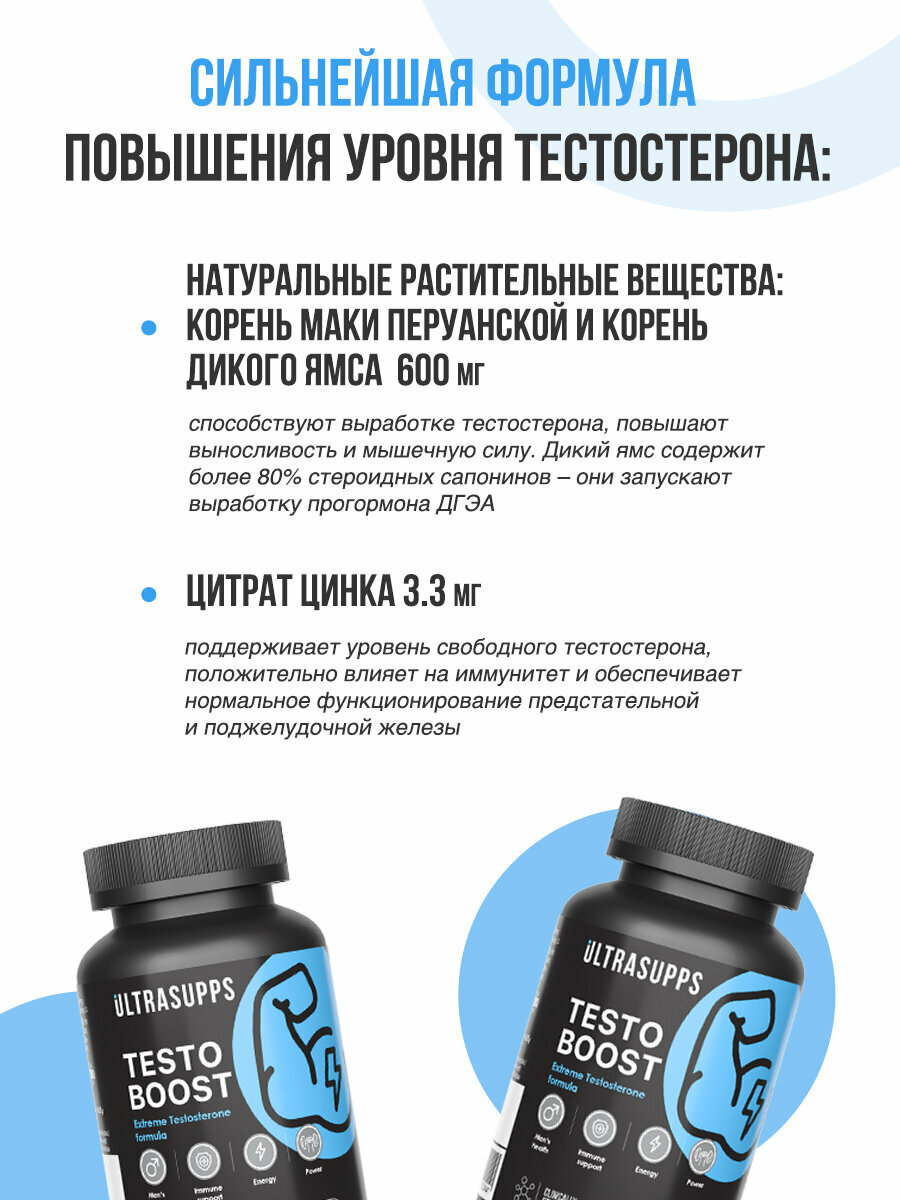 Изображение Бустер Тестостерон для мужчин 30 капсул UltraSupps, халяль БАДы для мужчин для потенции, для мышц и для иммунитета