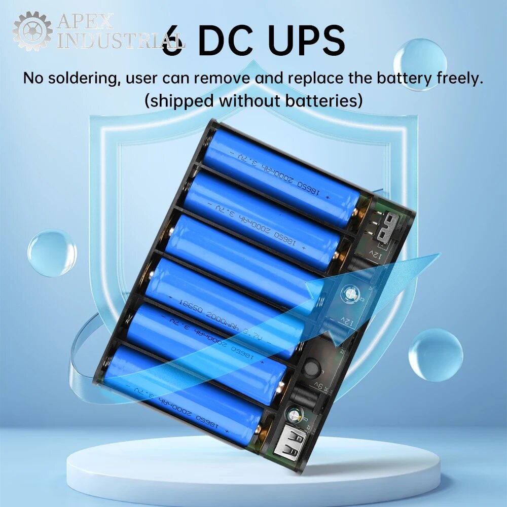 Аккумуляторный блок ИБП постоянного тока 6*18650 Diy UPS Box Маршрутизатор Монитор Коробка источника бесперебойного питания 5 В/9 В/12 В Выход 60 Вт Макс.