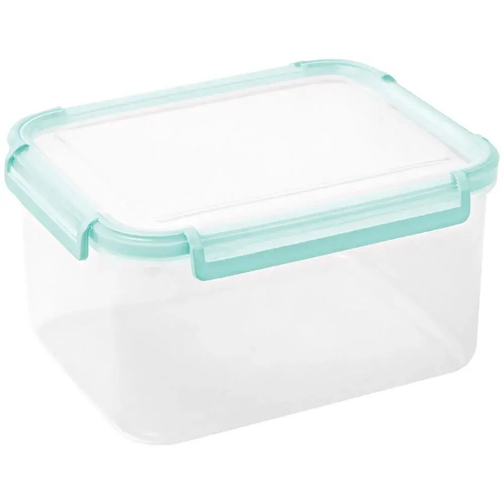 Герметичный контейнер 075л с защелками прямоугольный прозрачный с голубой крышкой